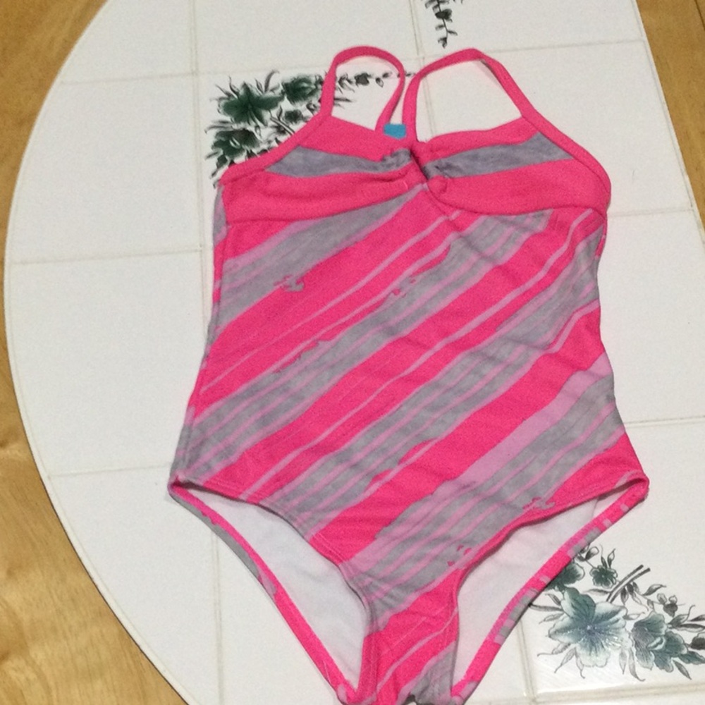 Pink and Gray Kids One Piece Swimsuit